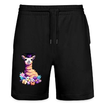 Bachelor Absolvent Schulabschluss Alpaka Studium - Stanley/Stella Unisex Bio Joggingshorts Trainer  - Schwarz - Vorne - Nik (191cm) & Marisol (170cm)