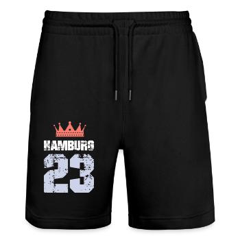 Hamburg 23 Trikot 2023 - Stanley/Stella Unisex Bio Joggingshorts Trainer  - Schwarz - Vorne - Nik (191cm) & Marisol (170cm)