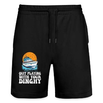 Funny Motorboating Quote Quit Playing With Your - Stanley/Stella Trainer Unisex Organic Jogging Shorts - black - Front - Nik (191cm) & Marisol (170cm)