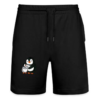 Pinguin United - Stanley/Stella Unisex Bio Joggingshorts Trainer  - Schwarz - Vorne - Nik (191cm) & Marisol (170cm)