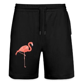 Flamant rose - Short de jogging bio TRAINER Stanley/Stella unisexe - noir - Devant - Nik (191cm) & Marisol (170cm)