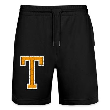 T - Buchstabe / College Style - Stanley/Stella Unisex Bio Joggingshorts Trainer  - Schwarz - Vorne - Nik (191cm) & Marisol (170cm)