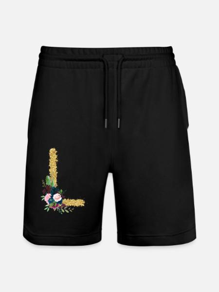 Letter l gold floral - Stanley/Stella Trainer Unisex Organic Jogging Shorts - black