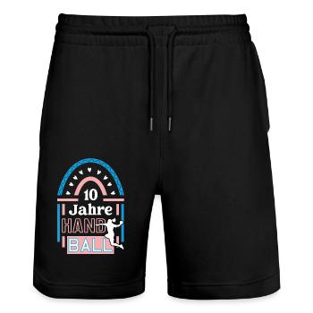 10 Jahre Handball Spiel Spielerin Jubiläum Hball - Stanley/Stella Unisex Bio Joggingshorts Trainer  - Schwarz - Vorne - Nik (191cm) & Marisol (170cm)