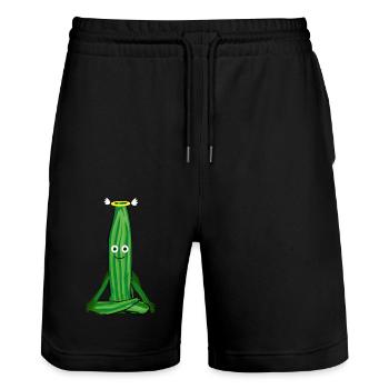 cucumber,yoga cucumber, yoga, namaste - Stanley/Stella Trainer Unisex Organic Jogging Shorts - black - Front - Nik (191cm) & Marisol (170cm)