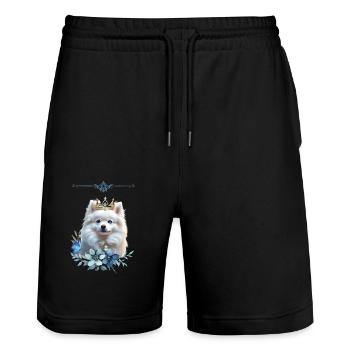Weißer Pomeranian - Zwergspitz hell - Stanley/Stella Unisex Bio Joggingshorts Trainer  - Schwarz - Vorne - Nik (191cm) & Marisol (170cm)