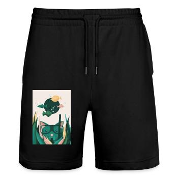 Chat dans l'eau - chat marin - Short de jogging bio TRAINER Stanley/Stella unisexe - noir - Devant - Nik (191cm) & Marisol (170cm)