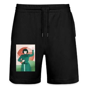 Joan of Art - Stanley/Stella Trainer Unisex Organic Jogging Shorts - black - Front - Nik (191cm) & Marisol (170cm)