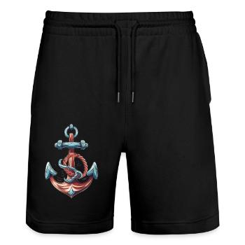 Ancre de navire pour chemises, sweats à capuche ou pulls - Short de jogging bio TRAINER Stanley/Stella unisexe - noir - Devant - Nik (191cm) & Marisol (170cm)