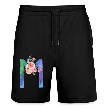 Lettre m watercolor - Short de jogging bio TRAINER Stanley/Stella unisexe - noir - Devant - Nik (191cm) & Marisol (170cm)