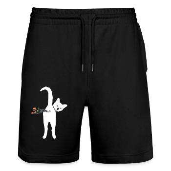 Katze - Stanley/Stella Unisex Bio Joggingshorts Trainer  - Schwarz - Vorne - Nik (191cm) & Marisol (170cm)