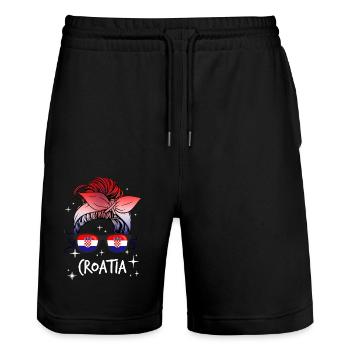 Croatie - Short de jogging bio TRAINER Stanley/Stella unisexe - noir - Devant - Nik (191cm) & Marisol (170cm)