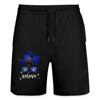 Kosovo - Stanley/Stella Trainer Unisex Organic Jogging Shorts - black - Front - Nik (191cm) & Marisol (170cm)