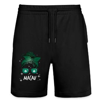 Macau - Stanley/Stella Unisex Bio Joggingshorts Trainer  - Schwarz - Vorne - Nik (191cm) & Marisol (170cm)