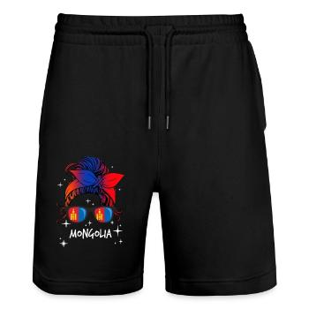 Mongolia - Stanley/Stella Trainer Unisex Organic Jogging Shorts - black - Front - Nik (191cm) & Marisol (170cm)