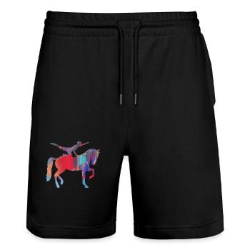 voltigieren,pferdesport,pferde,graffiti - Stanley/Stella Unisex Bio Joggingshorts Trainer  - Schwarz - Vorne - Nik (191cm) & Marisol (170cm)
