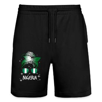 Nigéria - Short de jogging bio TRAINER Stanley/Stella unisexe - noir - Devant - Nik (191cm) & Marisol (170cm)