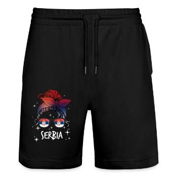 Serbie - Short de jogging bio TRAINER Stanley/Stella unisexe - noir - Devant - Nik (191cm) & Marisol (170cm)