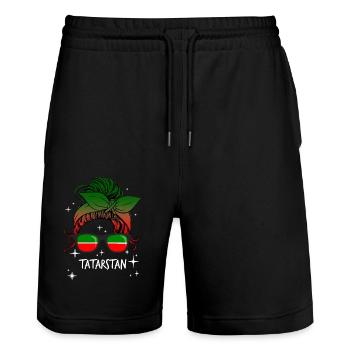 Tatarstan - Short de jogging bio TRAINER Stanley/Stella unisexe - noir - Devant - Nik (191cm) & Marisol (170cm)