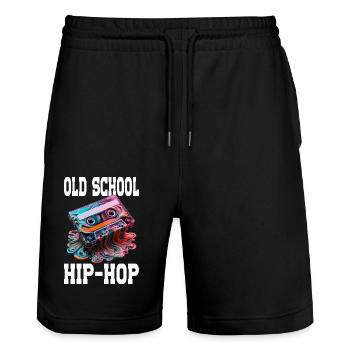Old School Hip Hop Retro Melting Kassette - Stanley/Stella Unisex Bio Joggingshorts Trainer  - Schwarz - Vorne - Nik (191cm) & Marisol (170cm)
