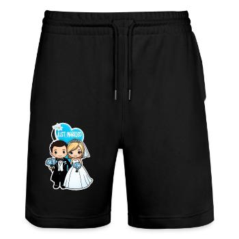 Just Married - For Wedding - Stanley/Stella Trainer Unisex Organic Jogging Shorts - black - Front - Nik (191cm) & Marisol (170cm)
