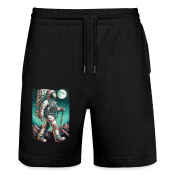 Astronaut hiker - Stanley/Stella Trainer Unisex Organic Jogging Shorts - black - Front - Nik (191cm) & Marisol (170cm)