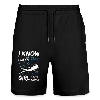 A girl who loves diving - Stanley/Stella Unisex Bio Joggingshorts Trainer  - Schwarz - Vorne - Nik (191cm) & Marisol (170cm)