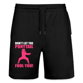 Karate Self-Defense Martial Arts - Stanley/Stella Trainer Unisex Organic Jogging Shorts - black - Front - Nik (191cm) & Marisol (170cm)