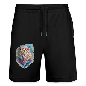 Löwe Wasserfarbe - Stanley/Stella Unisex Bio Joggingshorts Trainer  - Schwarz - Vorne - Nik (191cm) & Marisol (170cm)