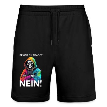 Bevor du fragst NEIN Lustiger Spruch - Stanley/Stella Unisex Bio Joggingshorts Trainer  - Schwarz - Vorne - Nik (191cm) & Marisol (170cm)