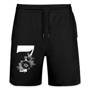 Nummer 7 Schwarze Blumen - 7. Blumenjubiläum - Stanley/Stella Unisex Bio Joggingshorts Trainer  - Schwarz - Vorne - Nik (191cm) & Marisol (170cm)