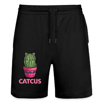 Catcus Katze und Kaktus mexikanischer Kaktus - Stanley/Stella Unisex Bio Joggingshorts Trainer  - Schwarz - Vorne - Nik (191cm) & Marisol (170cm)