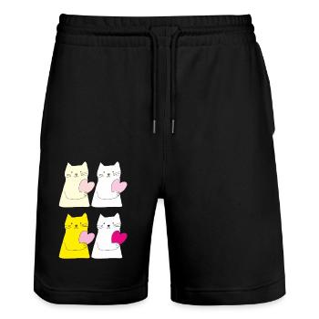 katzen 4fach bunt - Stanley/Stella Unisex Bio Joggingshorts Trainer  - Schwarz - Vorne - Nik (191cm) & Marisol (170cm)