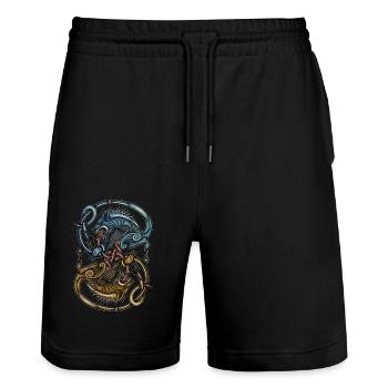 Wikinger Wölfe - Stanley/Stella Unisex Bio Joggingshorts Trainer  - Schwarz - Vorne - Nik (191cm) & Marisol (170cm)