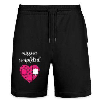 Mission Completed Puzzle - Stanley/Stella Trainer Unisex Organic Jogging Shorts - black - Front - Nik (191cm) & Marisol (170cm)