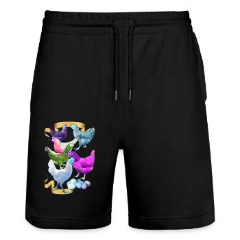 Alex' Hühner in funky Farben - Stanley/Stella Unisex Bio Joggingshorts Trainer  - Schwarz - Vorne - Nik (191cm) & Marisol (170cm)