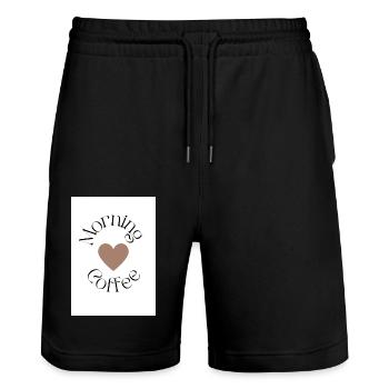Morning Coffee Typography Logo for Coffee Lovers - Stanley/Stella Trainer Unisex Organic Jogging Shorts - black - Front - Nik (191cm) & Marisol (170cm)