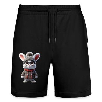 Süsses Kaninchen mit Strickpullover - Stanley/Stella Unisex Bio Joggingshorts Trainer  - Schwarz - Vorne - Nik (191cm) & Marisol (170cm)