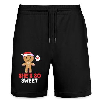 bonhomme en pain d’épice Coeur en pain d’épice Snacking en pain d’épice - Short de jogging bio TRAINER Stanley/Stella unisexe - noir - Devant - Nik (191cm) & Marisol (170cm)