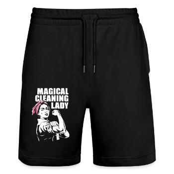 Design für zauberhafte Putzengel - Stanley/Stella Unisex Bio Joggingshorts Trainer  - Schwarz - Vorne - Nik (191cm) & Marisol (170cm)