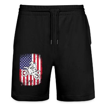 Motocross MX Supercross Enduro Dirt Bike - Stanley/Stella Trainer Unisex Organic Jogging Shorts - black - Front - Nik (191cm) & Marisol (170cm)
