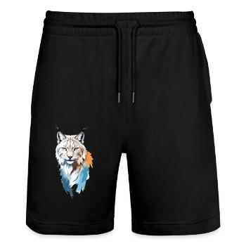 Luchs-Vektor-Kunst mit lebendiger Farbillustration - Stanley/Stella Unisex Bio Joggingshorts Trainer  - Schwarz - Vorne - Nik (191cm) & Marisol (170cm)