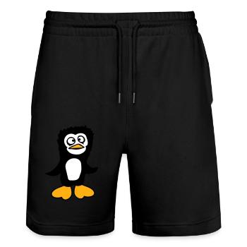 Le pingouin a l’air confus, stupide, drôle, grimace - Short de jogging bio TRAINER Stanley/Stella unisexe - noir - Devant - Nik (191cm) & Marisol (170cm)