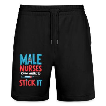 Infirmiers - Short de jogging bio TRAINER Stanley/Stella unisexe - noir - Devant - Nik (191cm) & Marisol (170cm)