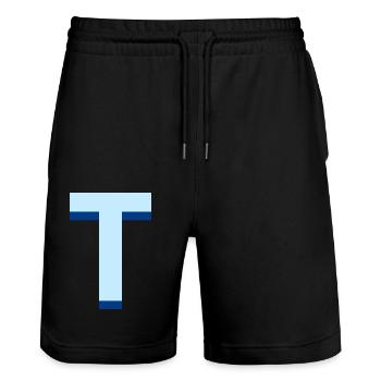 Letter t blue pop and modern - Stanley/Stella Trainer Unisex Organic Jogging Shorts - black - Front - Nik (191cm) & Marisol (170cm)