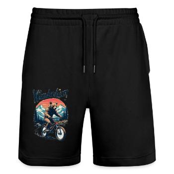 Grizzly on Bike - Wanderlust - Stanley/Stella Unisex Bio Joggingshorts Trainer  - Schwarz - Vorne - Nik (191cm) & Marisol (170cm)