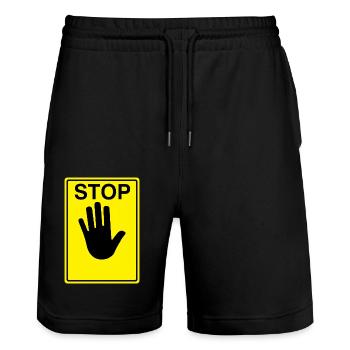 Logo du panneau d’arrêt - Short de jogging bio TRAINER Stanley/Stella unisexe - noir - Devant - Nik (191cm) & Marisol (170cm)