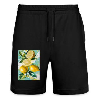 Lemon mood - Stanley/Stella Trainer Unisex Organic Jogging Shorts - black - Front - Nik (191cm) & Marisol (170cm)