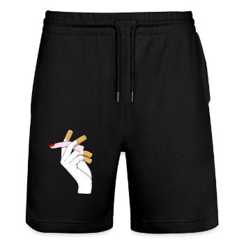 Zigaretten Hand mit Finger Surreal Fun - Stanley/Stella Unisex Bio Joggingshorts Trainer  - Schwarz - Vorne - Nik (191cm) & Marisol (170cm)
