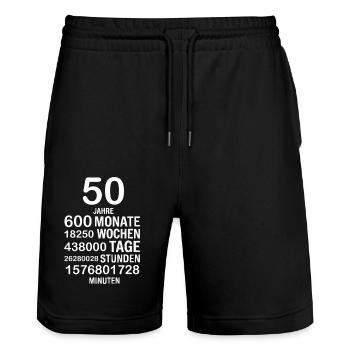 50 Jahre – Witziges Zahlen-Shirt zum Geburtstag - Stanley/Stella Unisex Bio Joggingshorts Trainer  - Schwarz - Vorne - Nik (191cm) & Marisol (170cm)